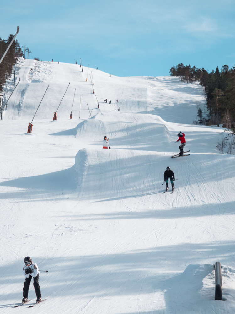Skier jumping over a ski ramp on the Gautefall ski slope